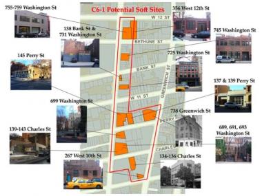 A diagram put out by local preservationists showed properties in the West Village threatened by future development.