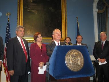 Mayor Michael Bloomberg, with City Council Speaker Christine Quinn and Health Commissioner Thomas Farley, announce a new proposal to ban smoking in public parks, plazas and beaches.