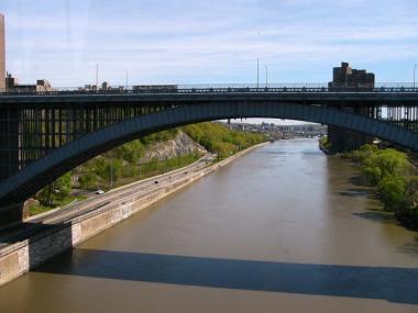 Th Washington Bridge, which runs between Washington Heights and the Bronx.