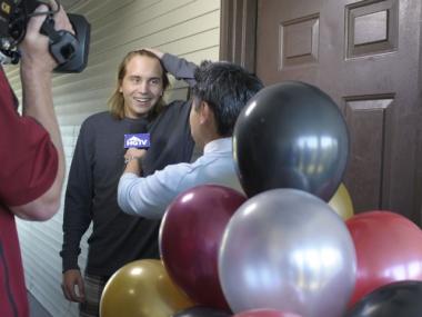 Adam Venckauskas, 21, upon being told that he had won an apartment in the W New York Downtown.