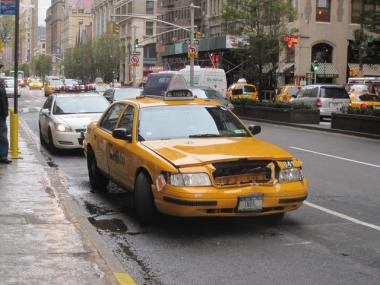 A yellow cab crashed into a building in Gramercy Monday afternoon, injuring a passenger inside.