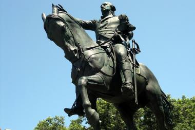 The George Washington statue in Union Square is one of many throughout the city to don capes through the weekend.