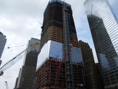 The rising One World Trade Center, shown in March 2011.