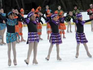 Members of Figure Skating in Harlem perform at Central Park. The group's skaters protested at Riverbank State Park Sunday to demand more practice time on the ice.
