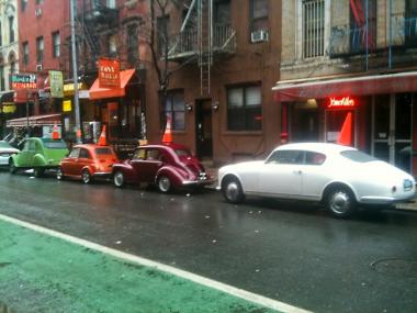 1960s-era Italian cars lined the street for filming of the ABC drama series pilot 