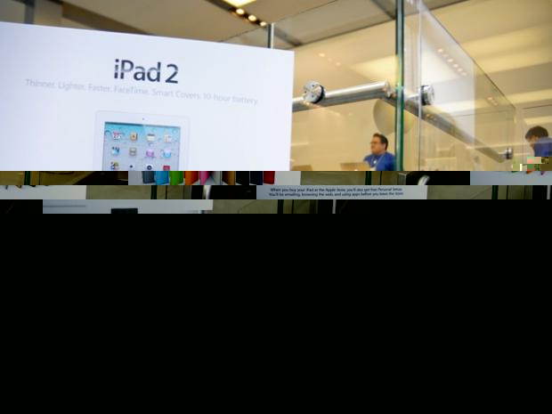 A sign for the new iPad at the Apple store in SoHo.