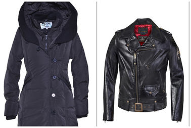  A Schott NYC woman's down coat and a motorcycle jacket.  