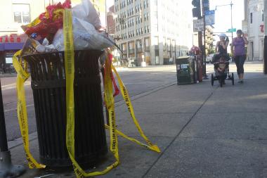  Crime scene tape in Wicker Park after a shooting early Saturday.  