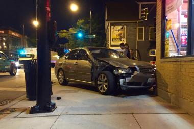 The driver was not injured after crashing into the True Value Hardware store in Andersonville Wednesday night, detectives said.