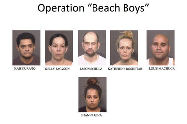  Kaiser Rafiq, 43, Kelly Jackson, 35, Jason Schulz, 42, Louis Machuca, 37, Shanna Gina, 35, and Katherine Roshetar, 28, were arrested Friday after they sold heroin to undercover officers around South Beach during a five-month investigation, District Attorney Michael McMahon announced. 